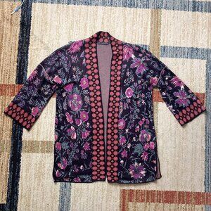Peruvian Connection Geometric Floral Patterned Tunic Pima Cardigan XL $259